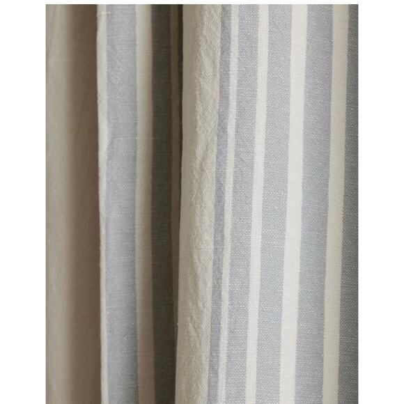 Coastal Stripe Linen Cotton Light Filtering Panel Set 48X108 Blue #6 - Picture 5 of 9